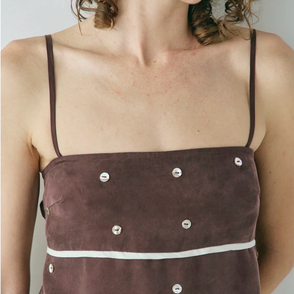 VRG GRL Brown Sequin-Embellished Spaghetti Strap Top